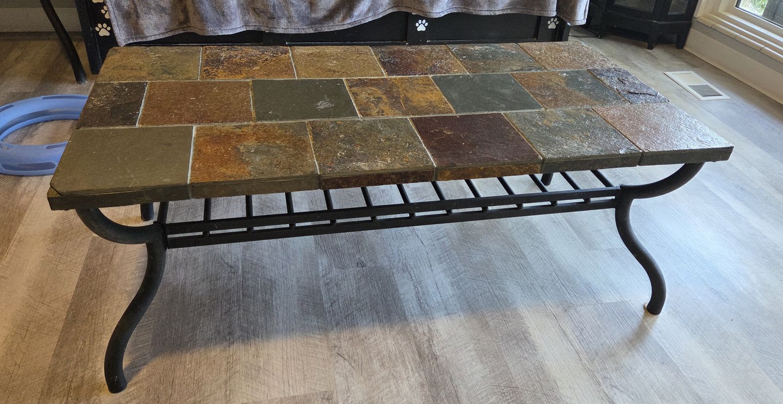 Slate Tile & Metal Coffee Table Set - Includes Side Table, Rustic Style