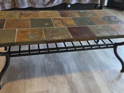 Slate Tile & Metal Coffee Table Set - Includes Side Table, Rustic Style