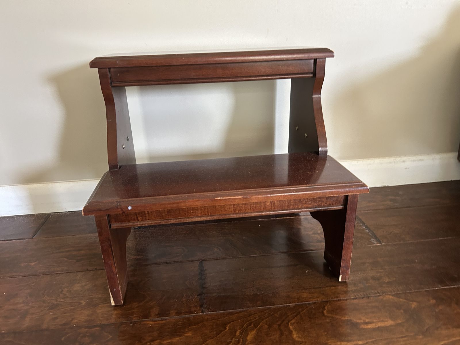 Wooden 2-Step Stool - Dark Brown Finish - Versatile Use for Kids or Adults
