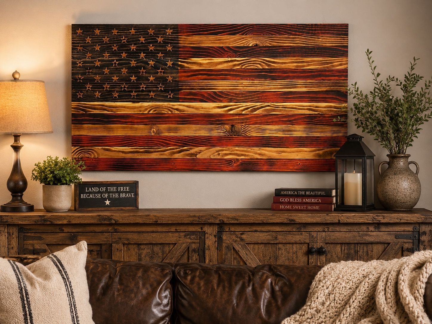 Hand-Carved Solid Wood American Flag