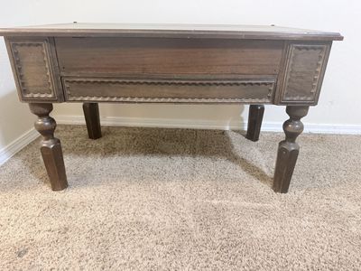 Vintage Wooden Spinet Writing Desk with Fold-Out Storage Compartment