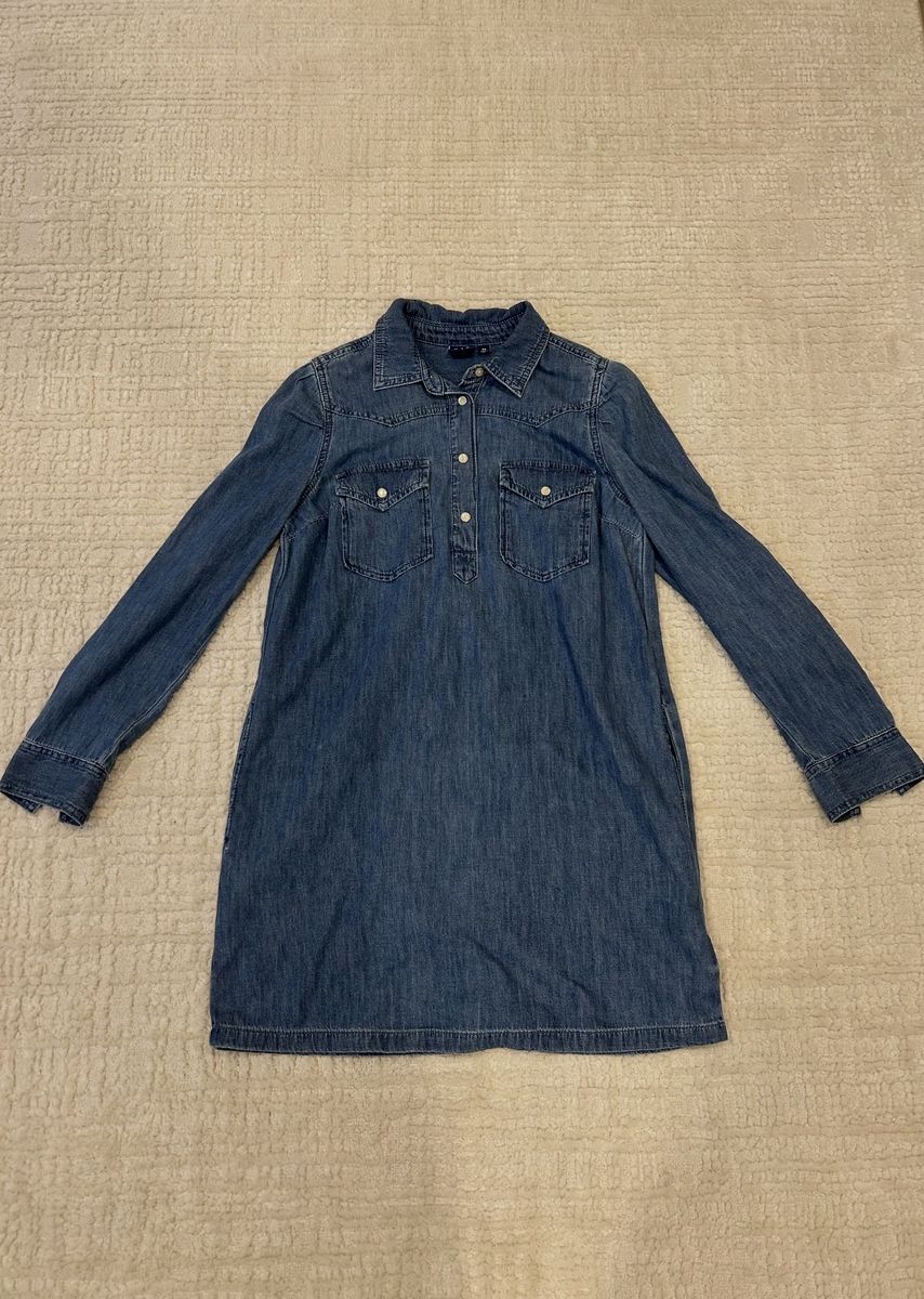 Gap Blue Denim Dress Women's Size XS Long Sleeve Collared Button Front