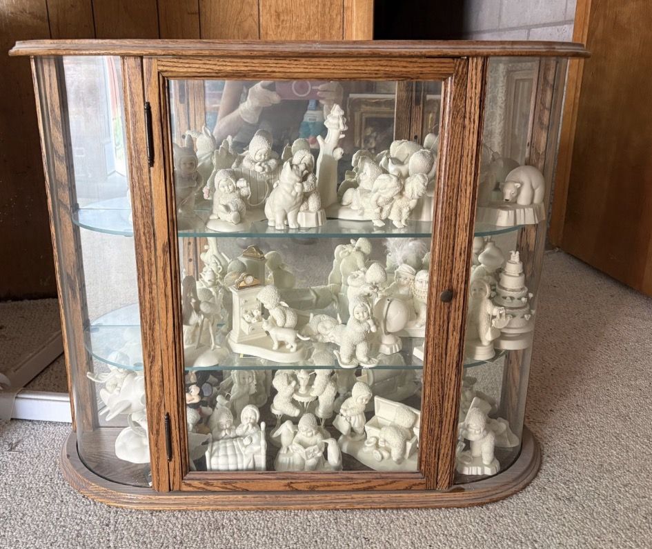 Snowbabies with oak display cases