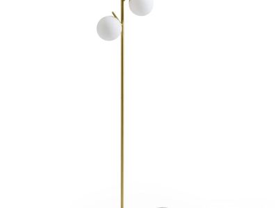 Brass Floor Lamp with 3 Globe Glass Shades Modern Standing Light