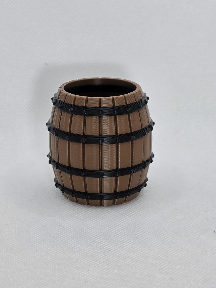 3D Printed Barrel Container Pen Holder Desk Organizer Brown and Black