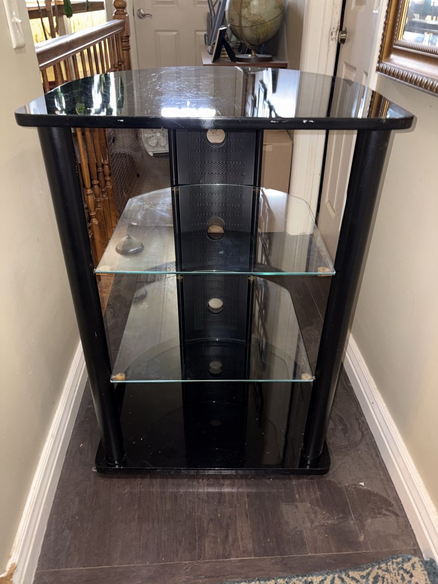 Black Glass 4-Tier Corner TV Stand Media Console