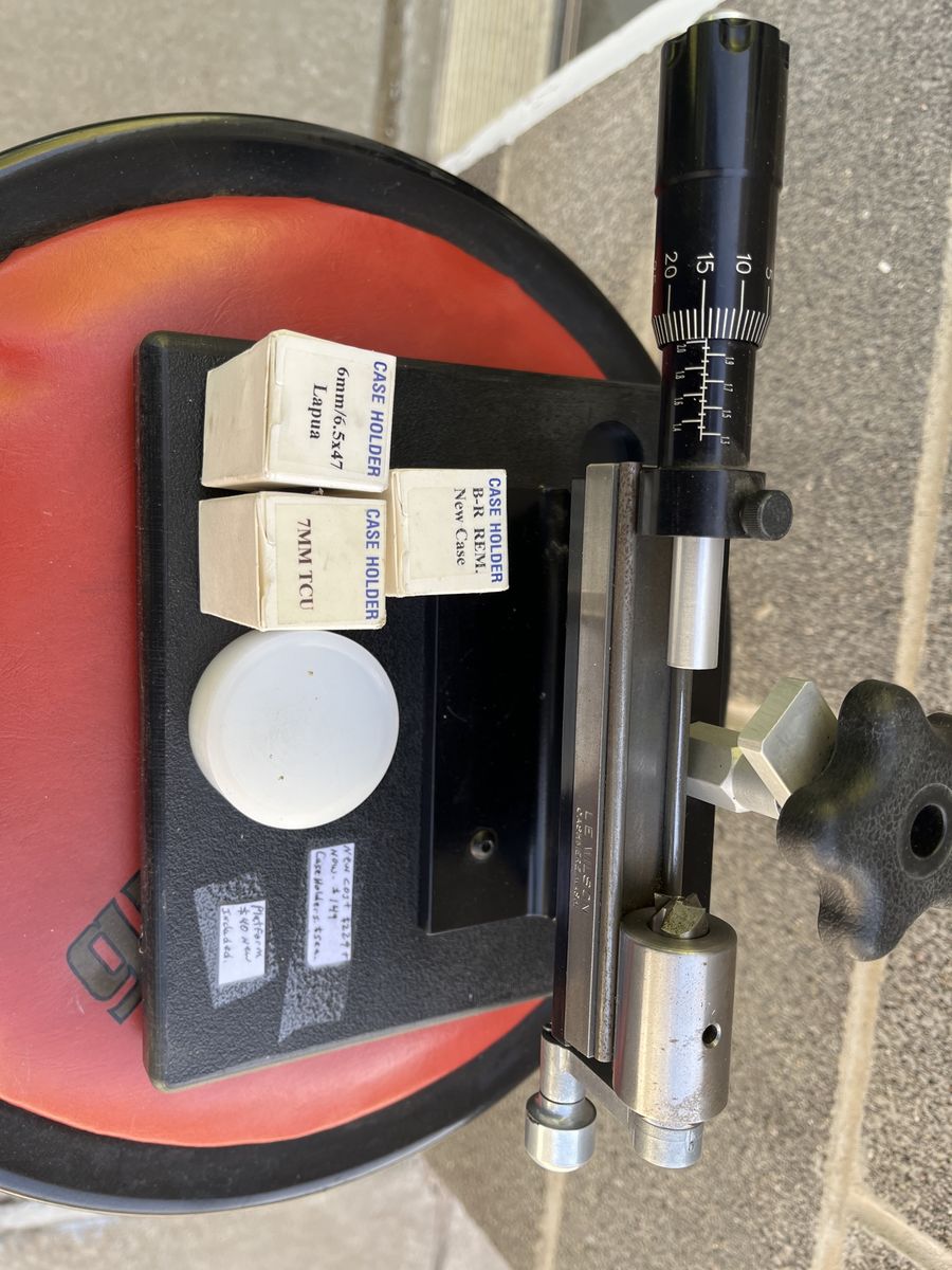 LE Wilson Case Trimmer with Micrometer, Platform, and 3 Case Holders (6mm/6.5x47 Lapua, 7mm TCU, B-R Rem.)