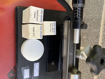 LE Wilson Case Trimmer with Micrometer, Platform, and 3 Case Holders (6mm/6.5x47 Lapua, 7mm TCU, B-R Rem.)