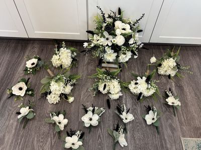 Black and white anemone Wedding Flower Set