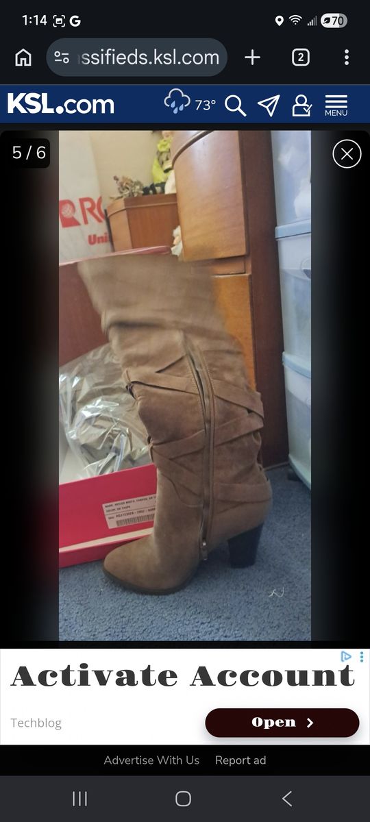 Heeled Boots, Farren, DK Taupe, Size 9, Side Zip, Slouchy Style