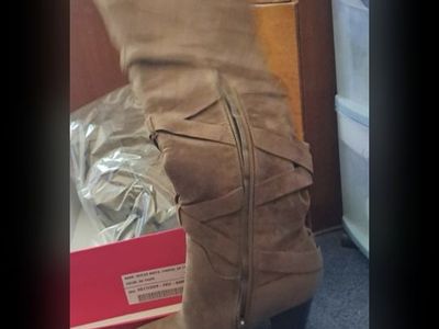 Heeled Boots, Farren, DK Taupe, Size 9, Side Zip, Slouchy Style