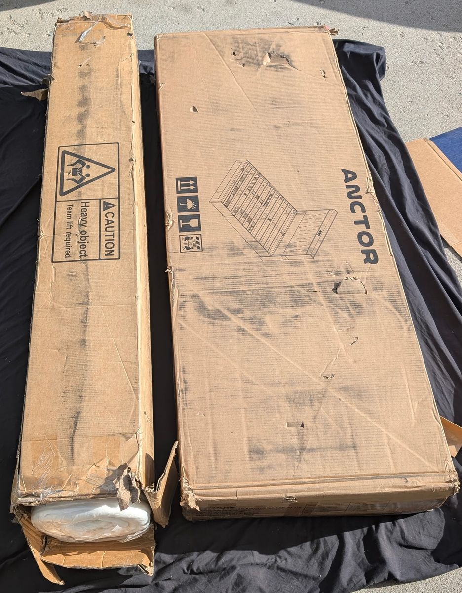Anctor Bed Frame, Queen Size, Fabric Upholstered Platform Bed, New in Box with new sealed queen size mattress