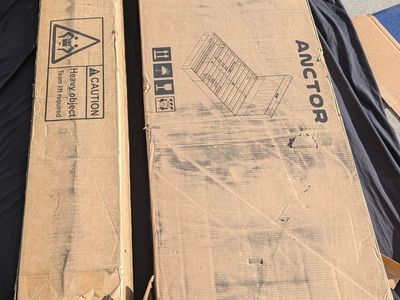Anctor Bed Frame, Queen Size, Fabric Upholstered Platform Bed, New in Box with new sealed queen size mattress