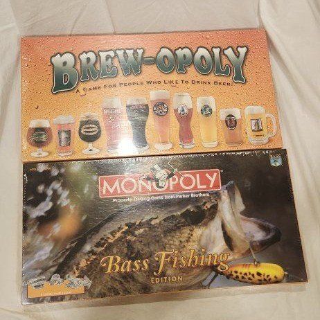 NEW 10$ EACH VINTAGE Brewoply and Bass Fishing Monoply Board Games
