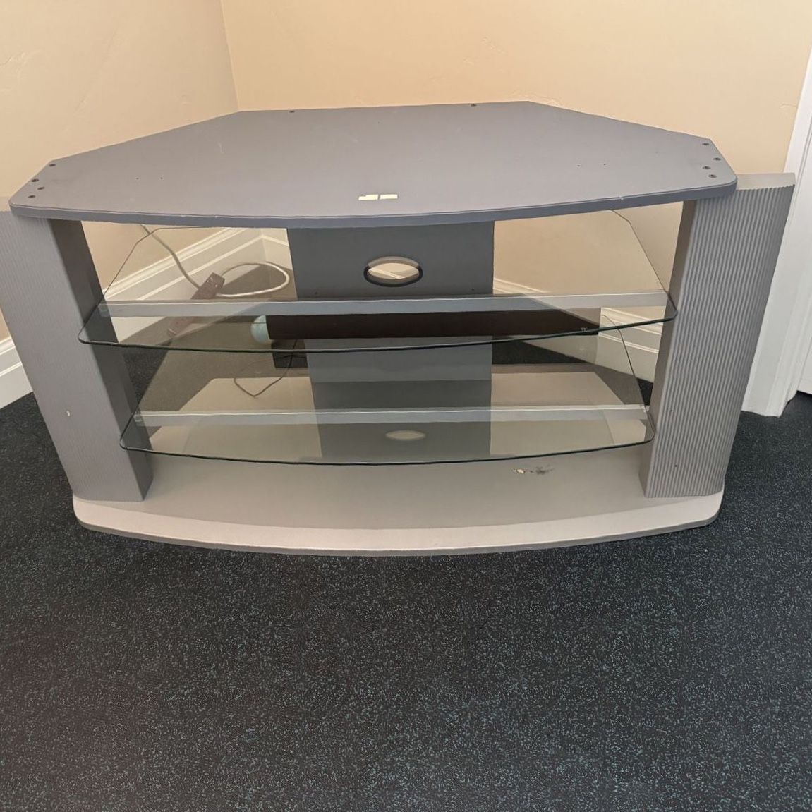 Gray Corner TV Stand with Glass Shelves - Media Console for Entertainment