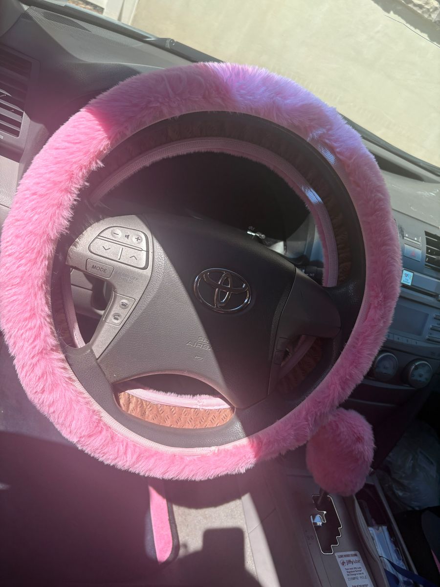 Pink Fluffy Car Steering Wheel Cover Set with Gear Shift Cover