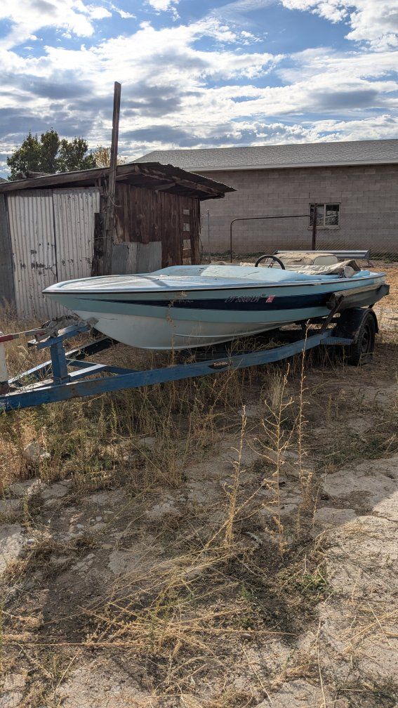 Vintage Blue Runabout Boat with Trailer - Project Boat