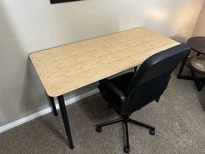 IKEA HILVER Table/Desk with Bamboo Top and Black Adjustable Legs - IKEA Chair. Both in New unused condition.