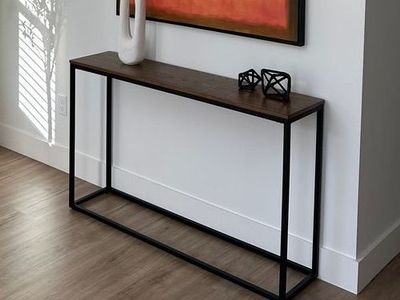 Black Metal Console Table with Wood Top
