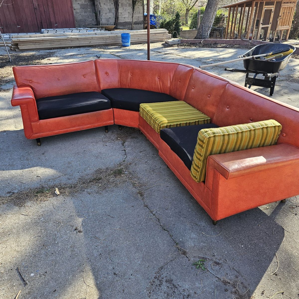 Mid century modern orange couch - needs work