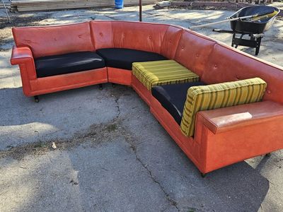 Mid century modern orange couch - needs work