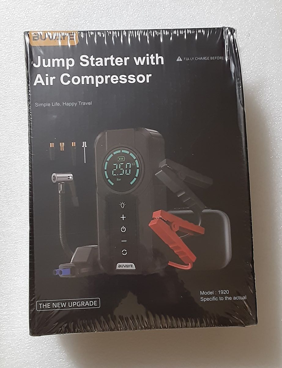 New BUVAYE Portable 4000A 12V Battery Jump Starter with 150PSI Air Compressor, 3-Modes Flashlight and EVA Case-Model: 1920
