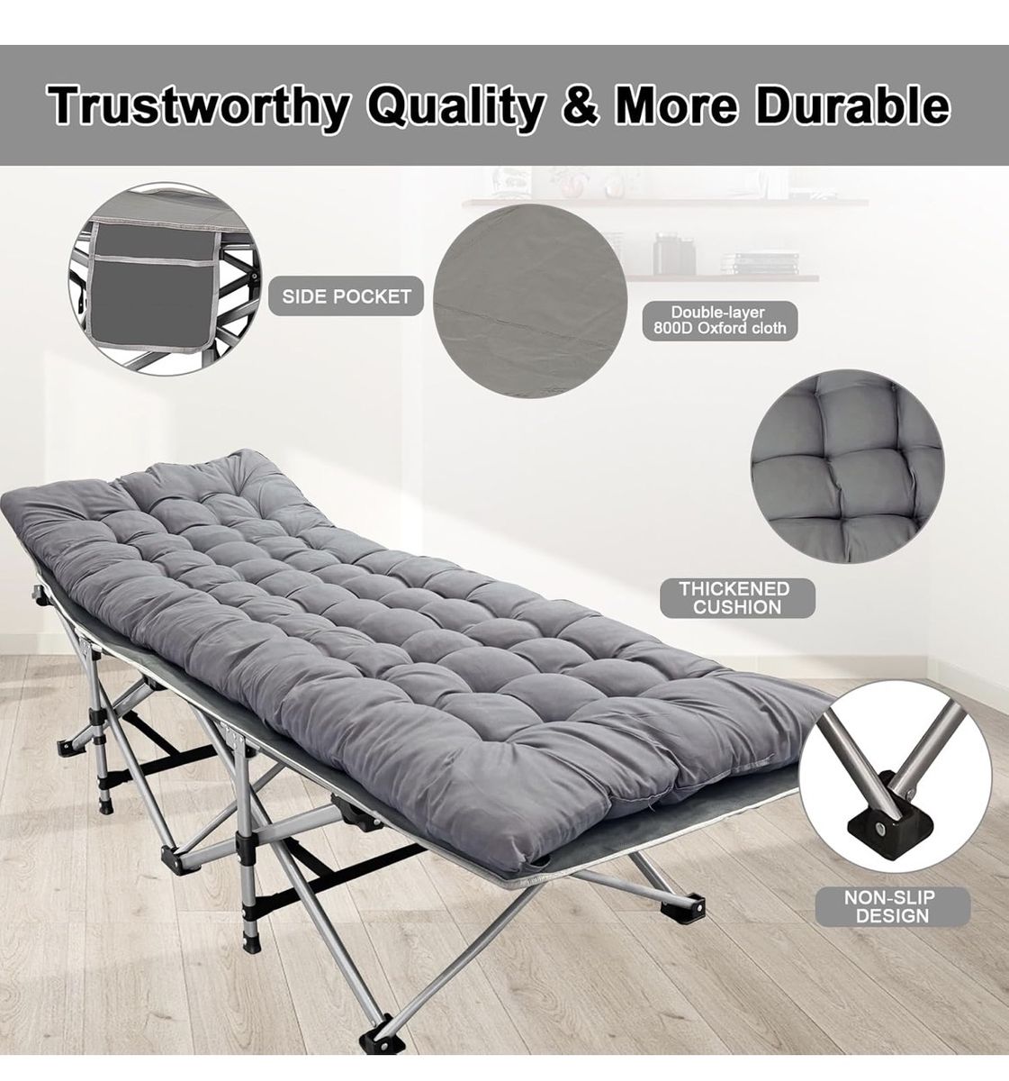 Portable Camping Cot with Thick Pad