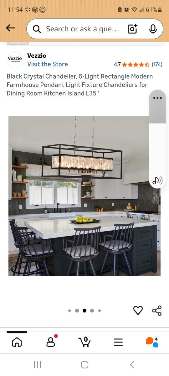 Vezzio Black Crystal Chandelier, 6-Light Rectangle Modern Farmhouse Pendant Light Fixture L35"