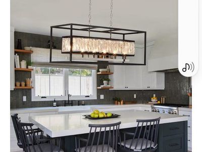 Vezzio Black Crystal Chandelier, 6-Light Rectangle Modern Farmhouse Pendant Light Fixture L35"