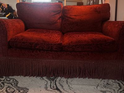 Red velvet couch