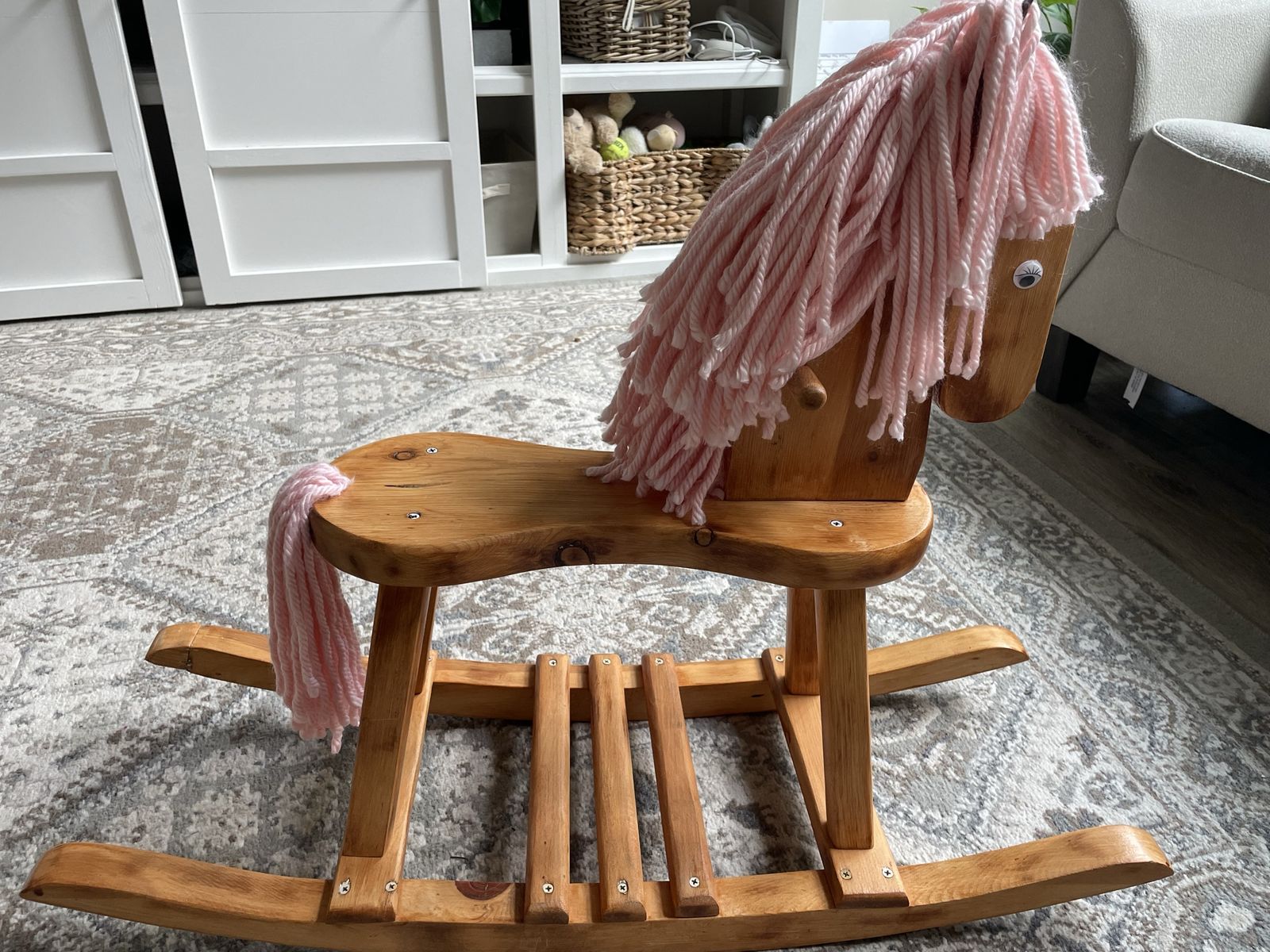 Vtg Antique Handmade Wooden Rocking Horse Child Size Heirloom Yarn Flat Seat