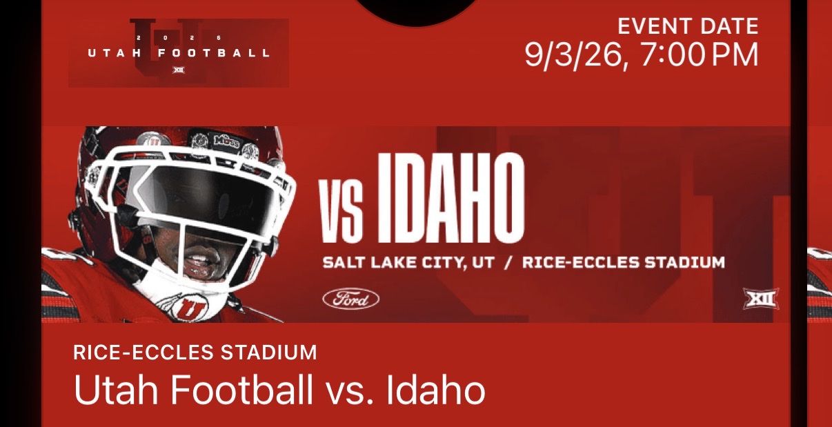 Utah Football vs Idaho Tickets - Section W15, Row 34 (2 Tickets)
