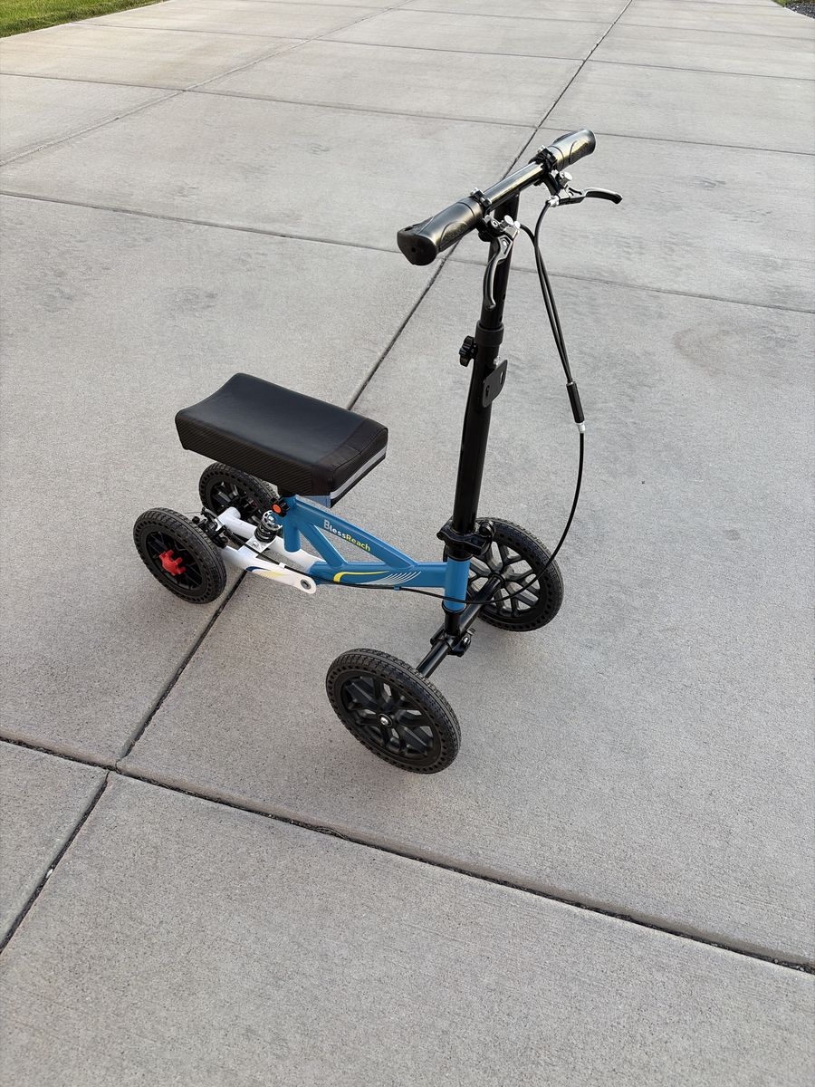 BlessReach Knee Scooter Walker - Blue/Black, All-Terrain Wheels, Steerable Mobility Aid