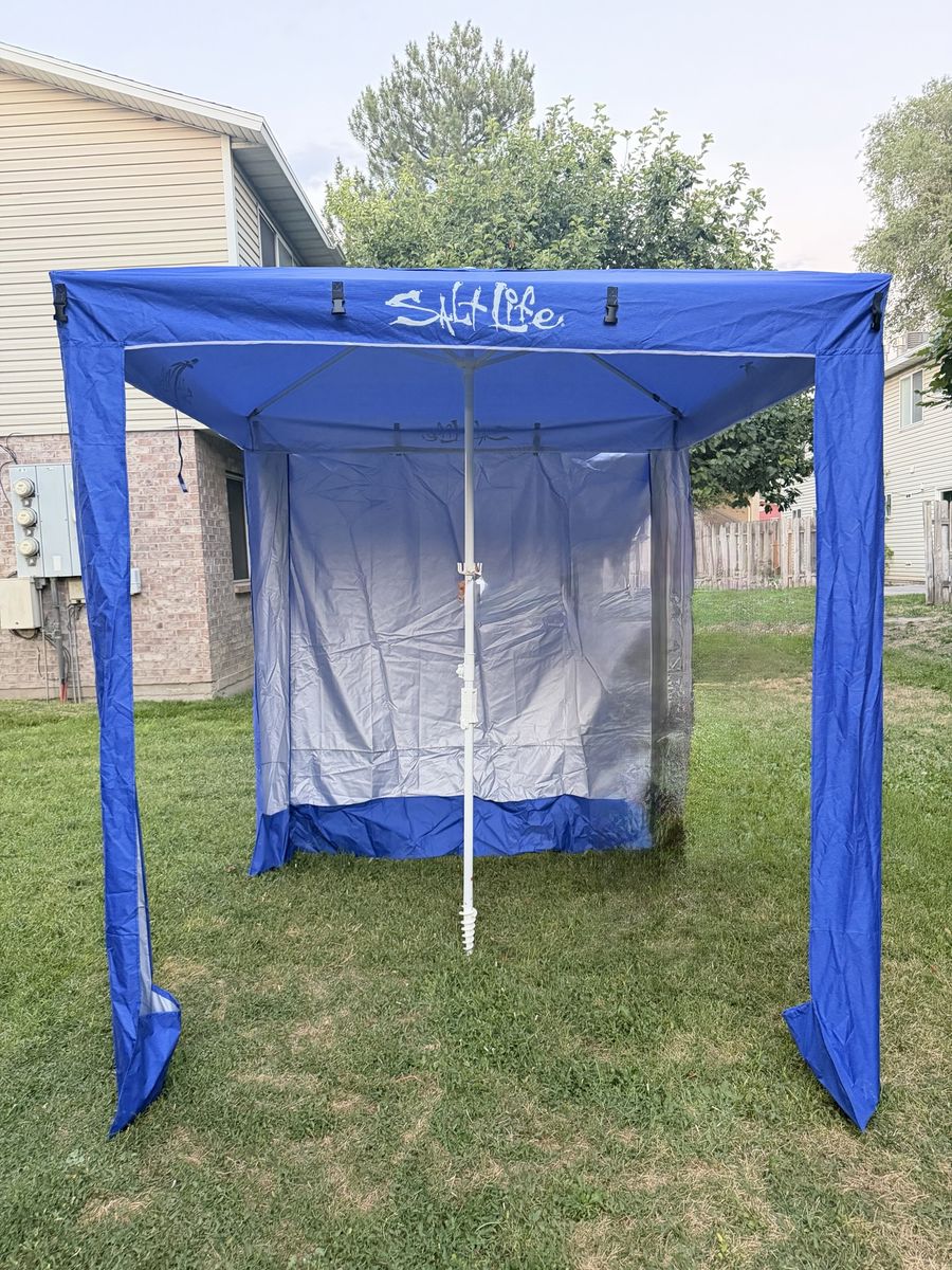Salt Life Blue Portable Beach Tent Canopy Shelter with Sand Anchor Pole