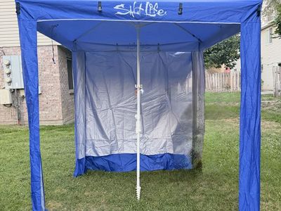 Salt Life Blue Portable Beach Tent Canopy Shelter with Sand Anchor Pole