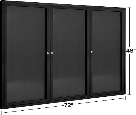 INNOVART Enclosed Bulletin Board 72”x48”, Lockable Fabric Noticeboard, Al Frame, Black Frame & Felt