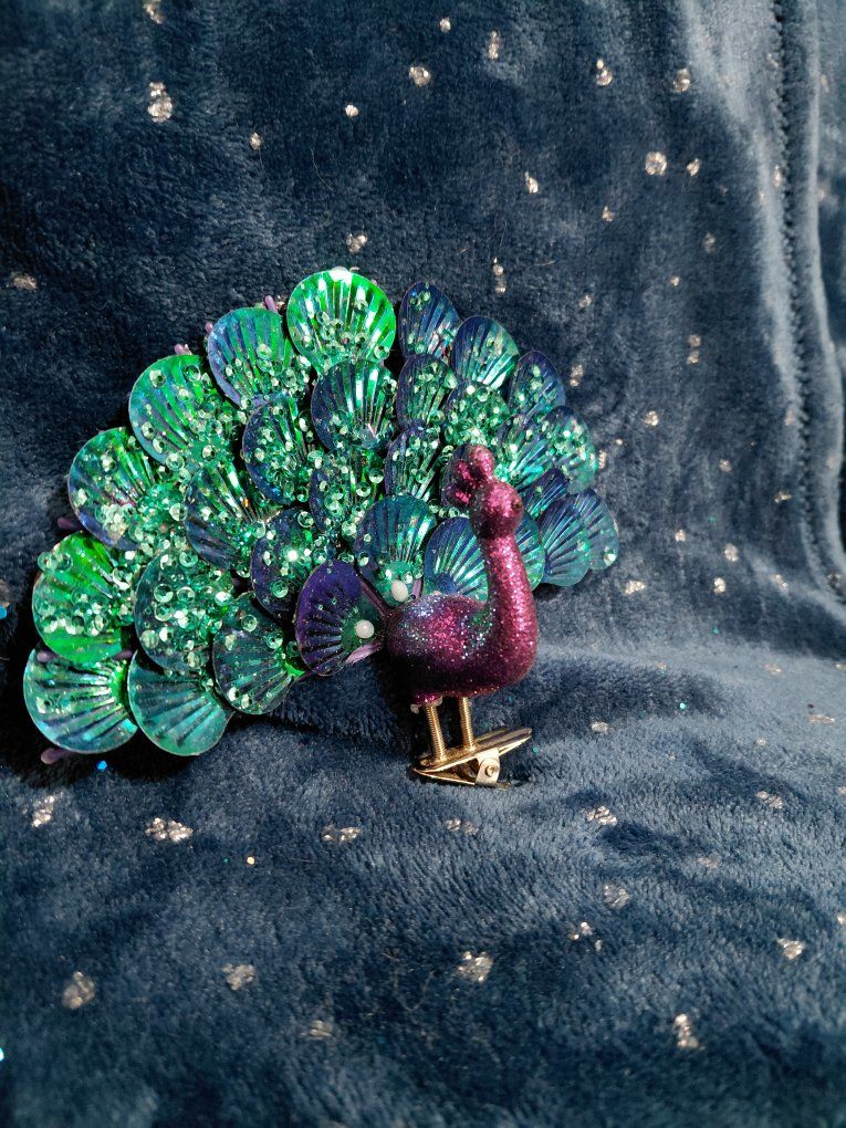 Peacock Ornament and Ribbon Bundle - Set of 5 Unique Decorations