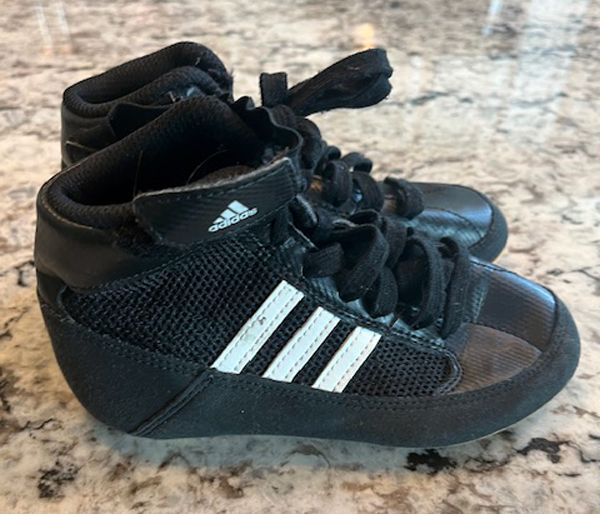Adidas HVC 2 Mid Wrestling Shoe Black-White Size K13 VERY VERY SLIGHTLY USED!