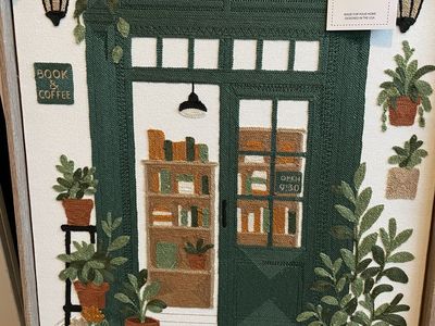 New Home Textile Embroidery Bookstore Cat Wall Art