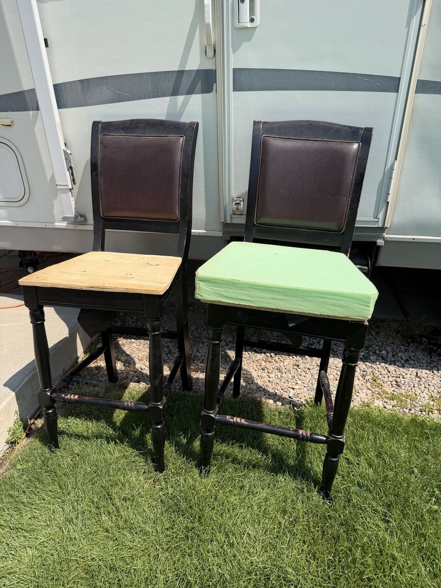 **FREE!!!** Pair of Black Wooden Bar Stools - Upholstery/DIY Project Chairs