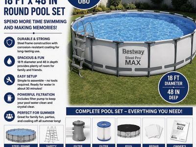 Bestway Steel Pro MAX 18ft x 48in Round Frame Pool Set with Filter Pump & Ladder, NEW