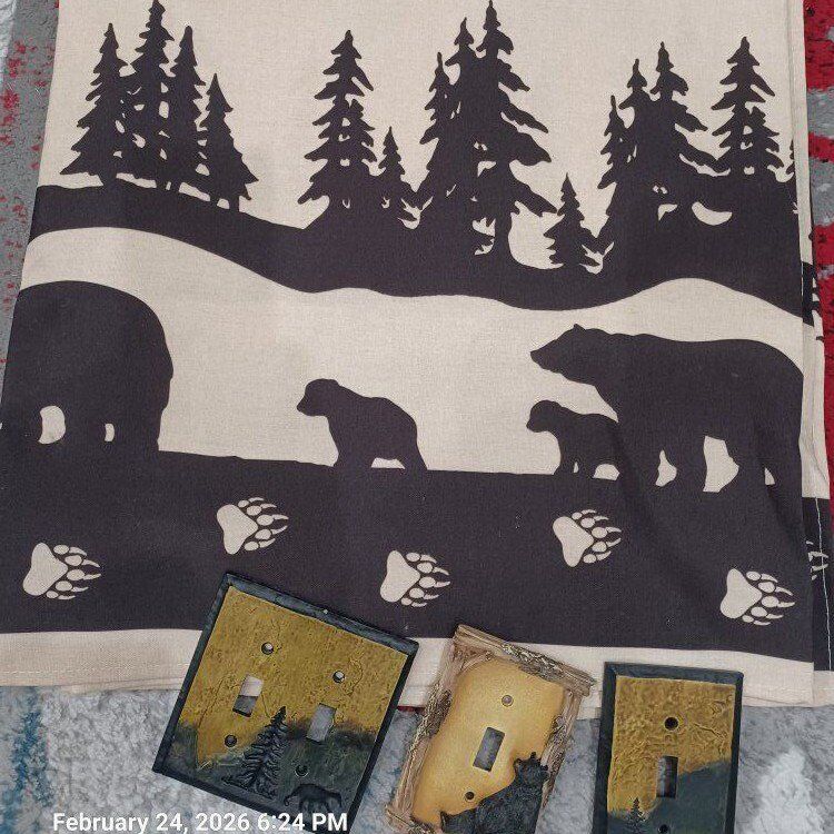 Rustic cabin shower curtain & light switch covers