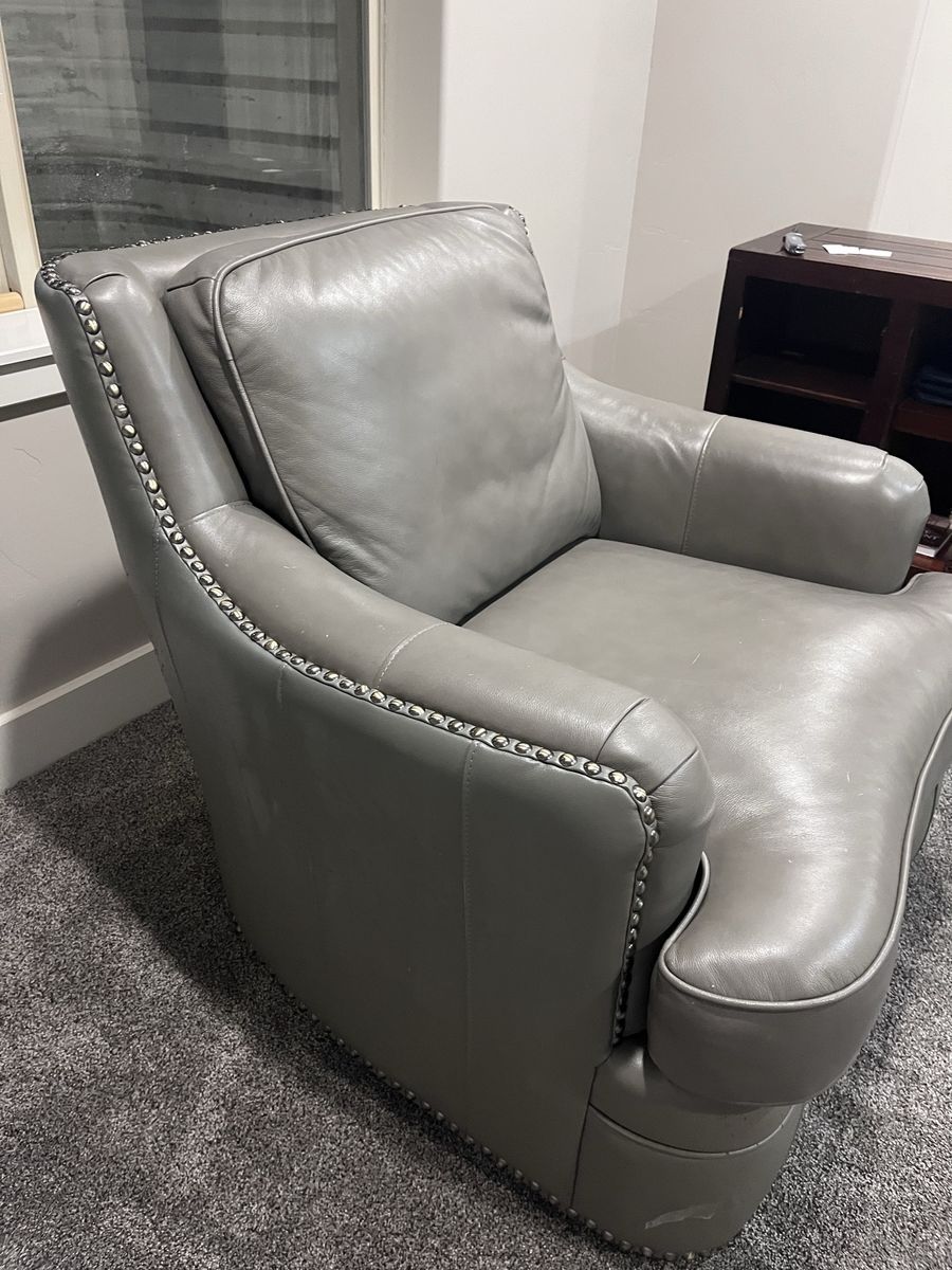 Gray Leather Sofa & Matching Chair Set