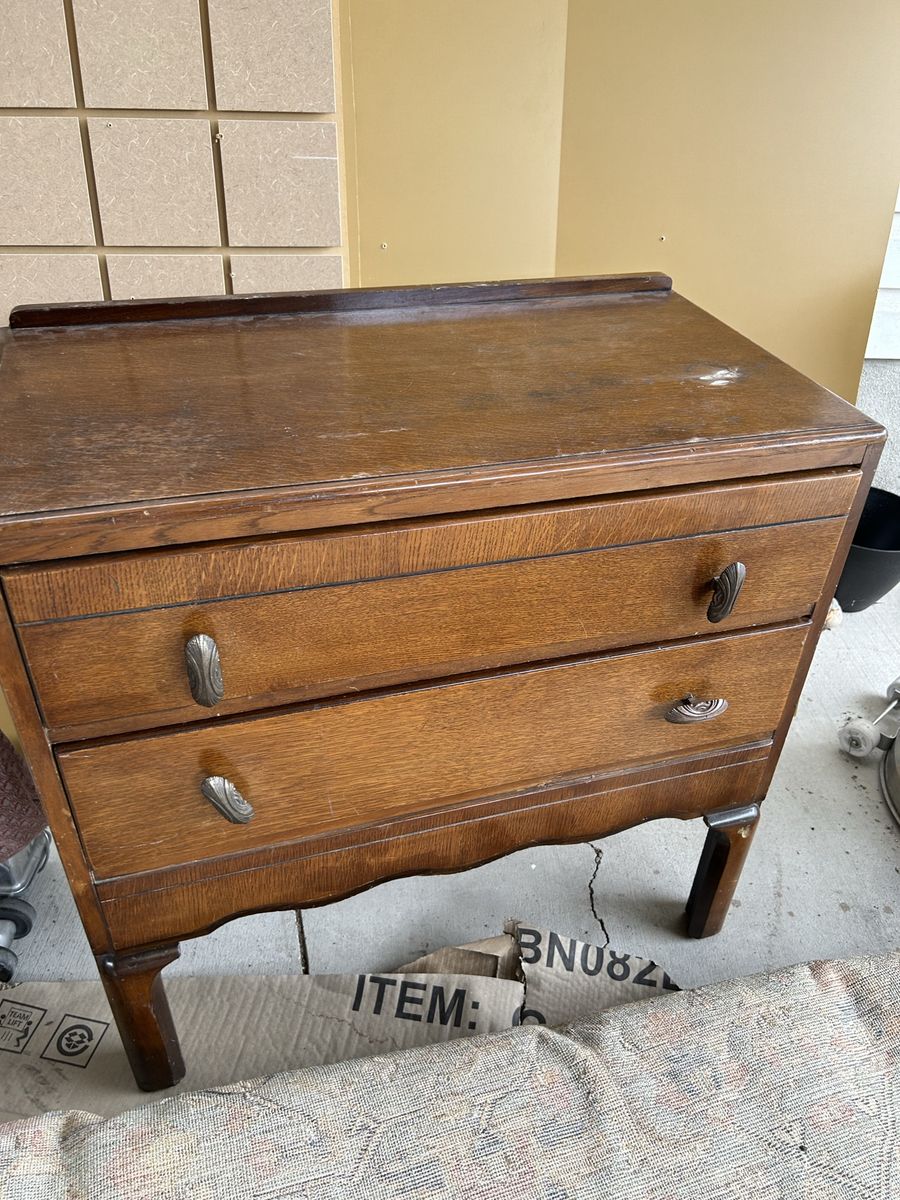 Vintage Wooden Dresser with 3 mirrors, Two Drawers and Decorative Hardware