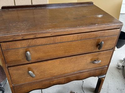 Vintage Wooden Dresser with 3 mirrors, Two Drawers and Decorative Hardware