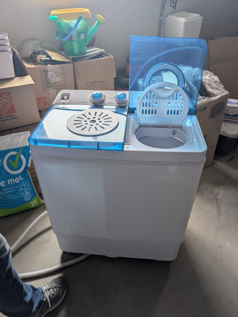 costway - portable 2 tub Washing Machine & Spinner - Compact, White/Blue, Great for Small Spaces