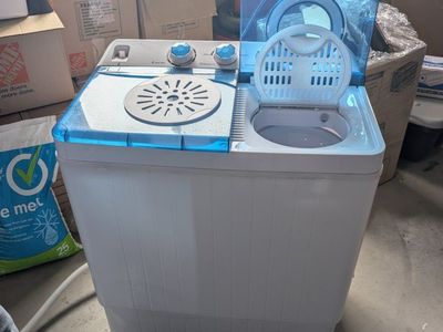 costway - portable 2 tub Washing Machine & Spinner - Compact, White/Blue, Great for Small Spaces