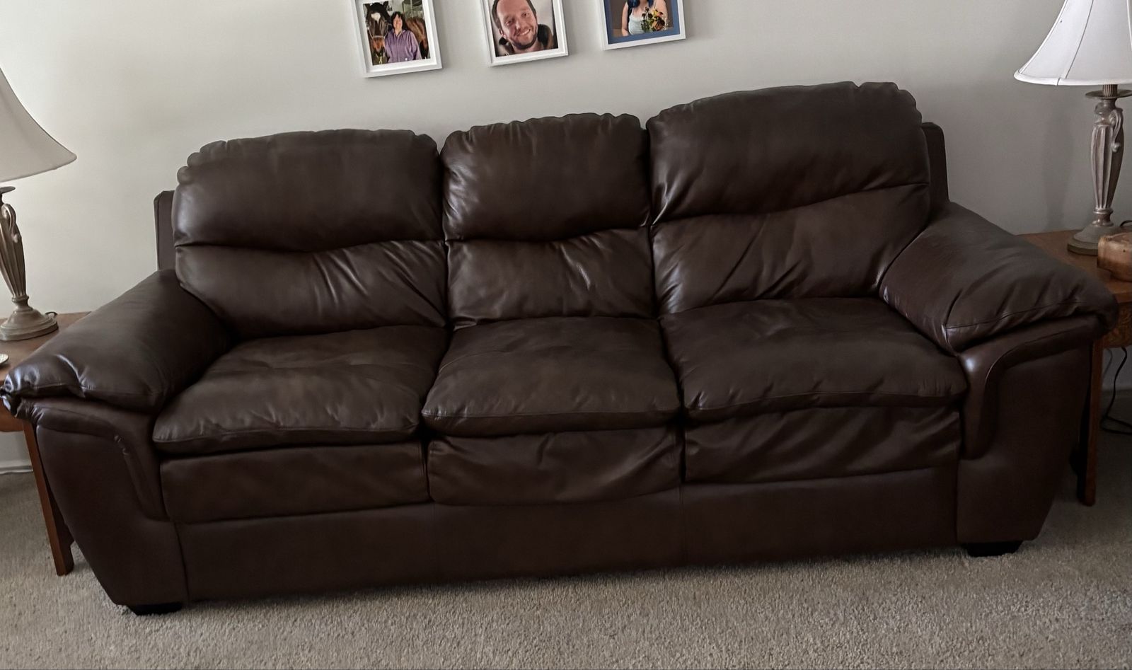 Brown Leather Sofa, Chair, & Ottoman Living Room Set - Used Good Condition