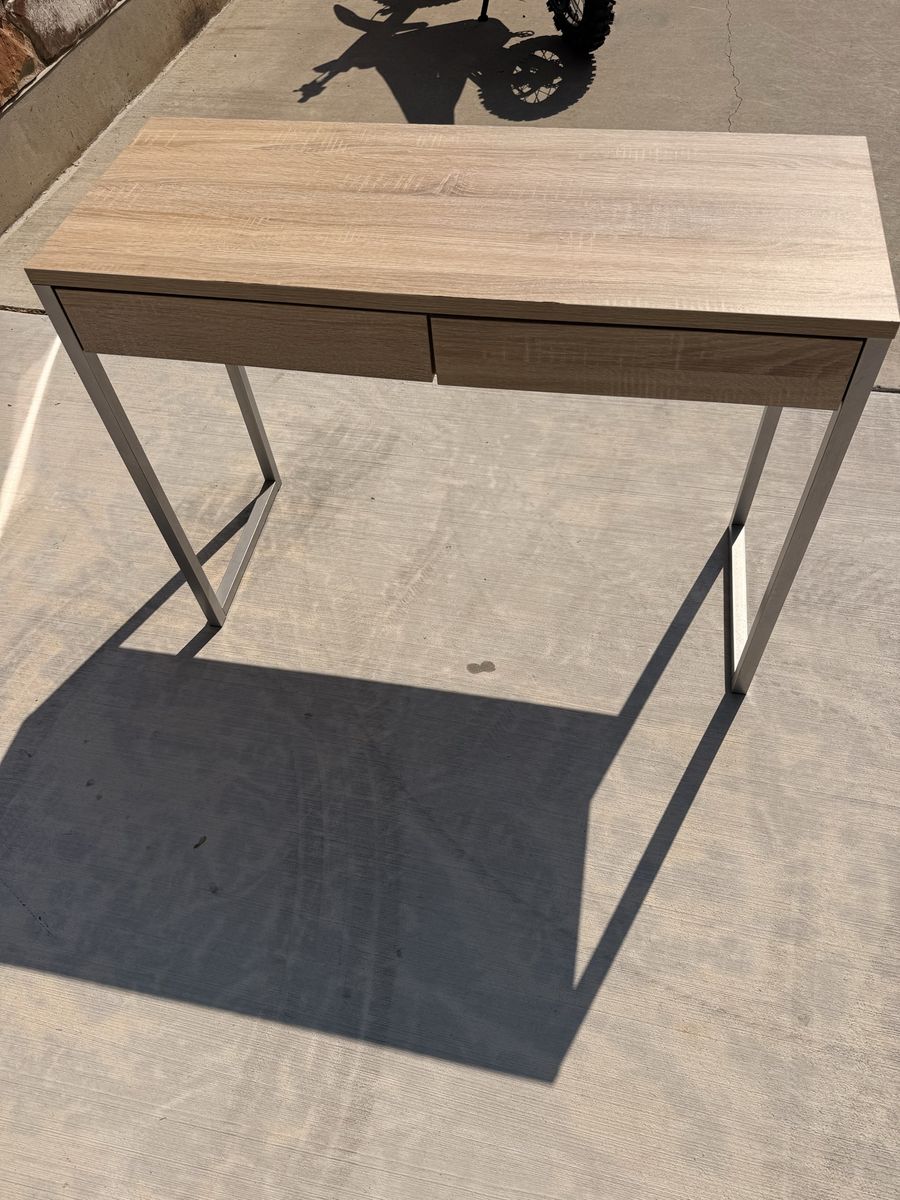 Modern Wood & Metal Desk with 2 Drawers