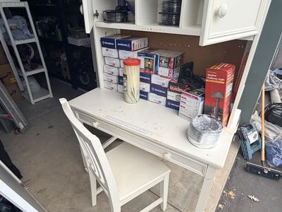White Wooden Children's Desk with Hutch and Matching Chair